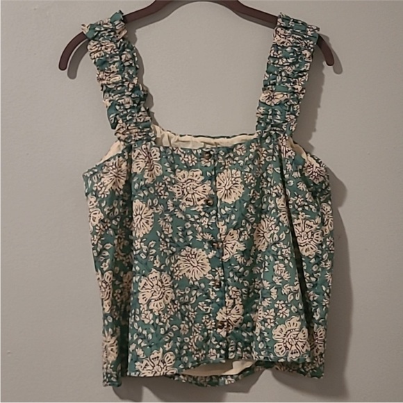 Evereve Lora Floral Green Sleeveless Top Women's M - Picture 4 of 12